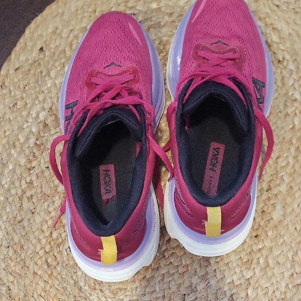 Hoka Women's Pink and Yellow Running Shoes - Picture 10 of 14